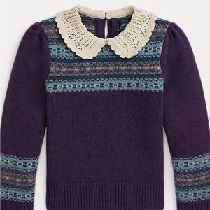 Ralph Lauren fair isle Purple Sweater with Lace Collar Sz 6/7 bonpoint